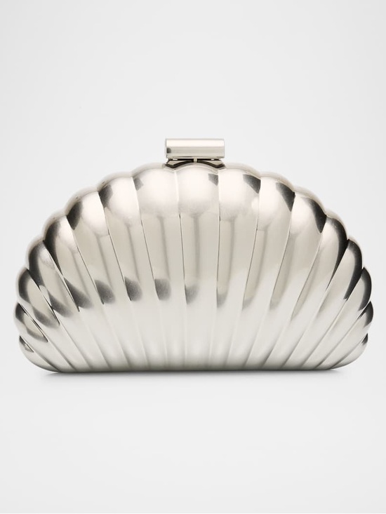 Simkhai Handbags - Metallic Shell-Shape Evening Clutch - Silver